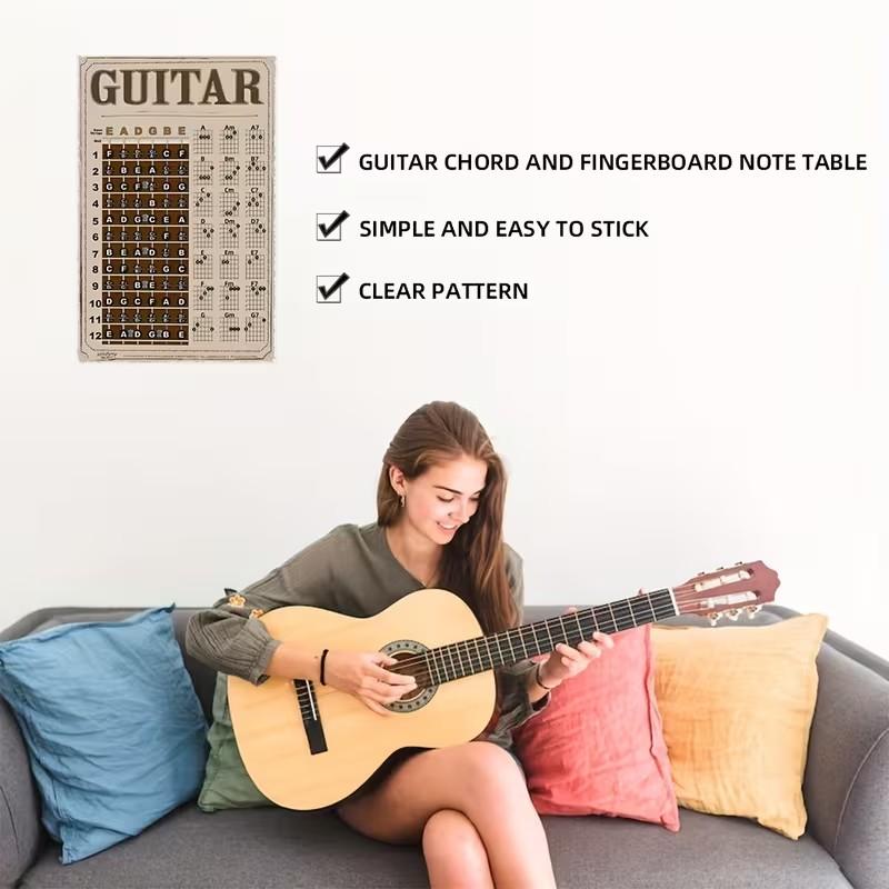 Guitar Chord and Fretboard Note Chart Stickers, Beginner Teaching Poster, Includes Chord and Note Stickers, 17 Inches X 11 Inches