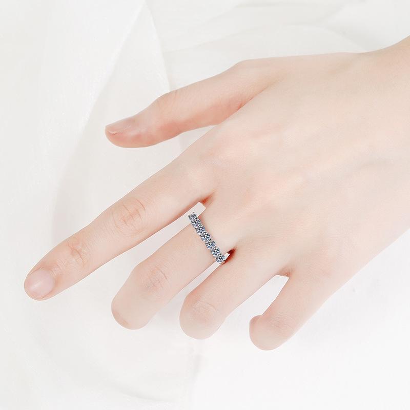 EAMTI 925 Sterling Silver Synthetic Moissanite Wedding Band for Women Half Eternity Stackable Ring