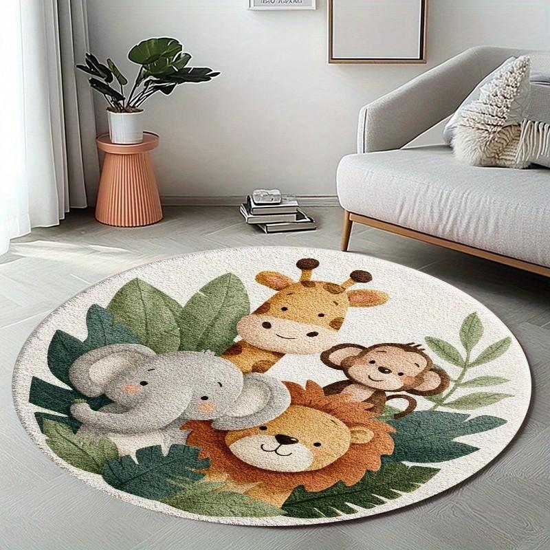 1pc Tropical Jungle Animal Round Rug, 850g/m² Velvet Material, Living Room/bathroom/nursery/yoga Mat, Simple Design, Indoor/outdoor Use, Style