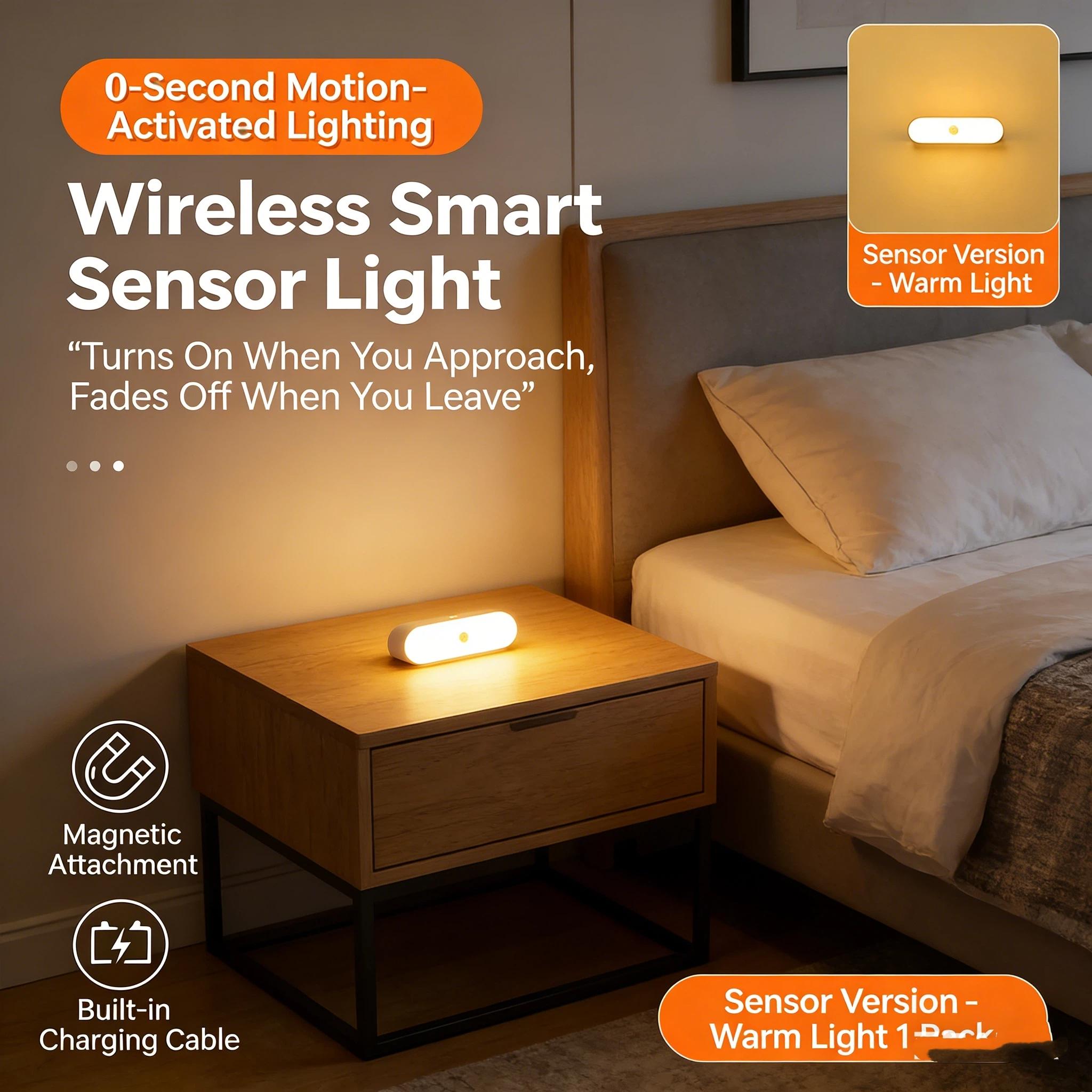 LED Motion Sensor Night Light Magnetic Charging Sound Control Lamp, Wireless Hallway Wall Bedside Staircase Induction Light