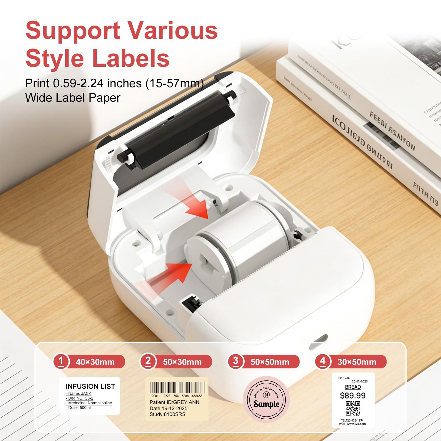 Portable Inkless Thermal Label Printer, Bluetooth-compatible Mini Label Maker for Small Business, Price Tags & Home Organization, Tattoo Design Printing