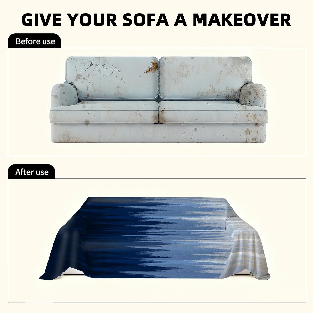 Deep blue gradient sofa cover machine washable sofa towel suitable for all seasons, suitable for single to four seater, living room sofa decoration