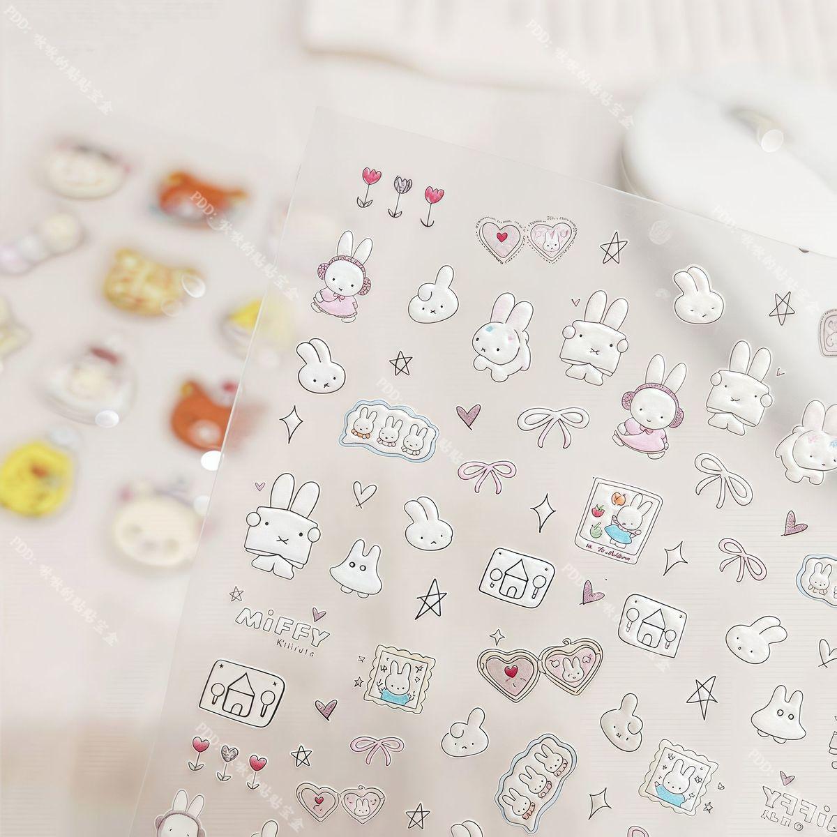 Cute Miffy 3D Nail Stickers Kawaii Glass Camera Nail Stickers Decoration Anime Printing Stickers Holiday Surprise Gifts