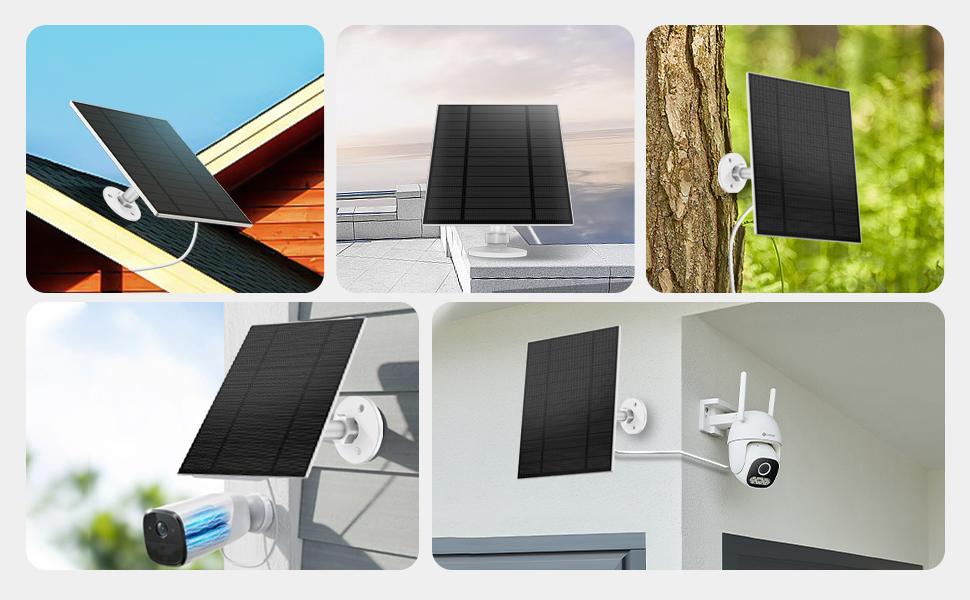 BORNERWHITE 2 Pack Solar Panel for Security Camera, 5W USB Solar Panel Compatible with Rechargeable Battery Camera with Micro USB or USB-C Port,Camera Solar Panel with IP65 Waterproof, 360° Adjustable Bracket, 9.8ft Cable