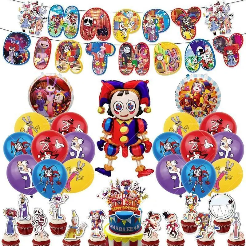 2026 New hot item  The Amazing Digital Circus Balloons Happy Birthday Banner Party Decoration Cake Topper Background Disposable Tableware Sticker