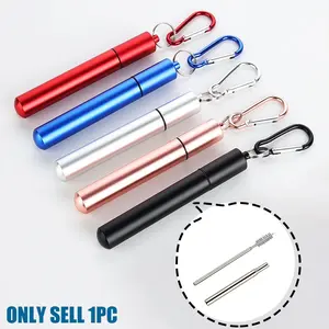 Portable Retractable Three-section Design Straw, 1 Count Reusable Stainless Steel Drinking Straw with Brush & Organizer, Drinkware Accessories for Outdoor Travel