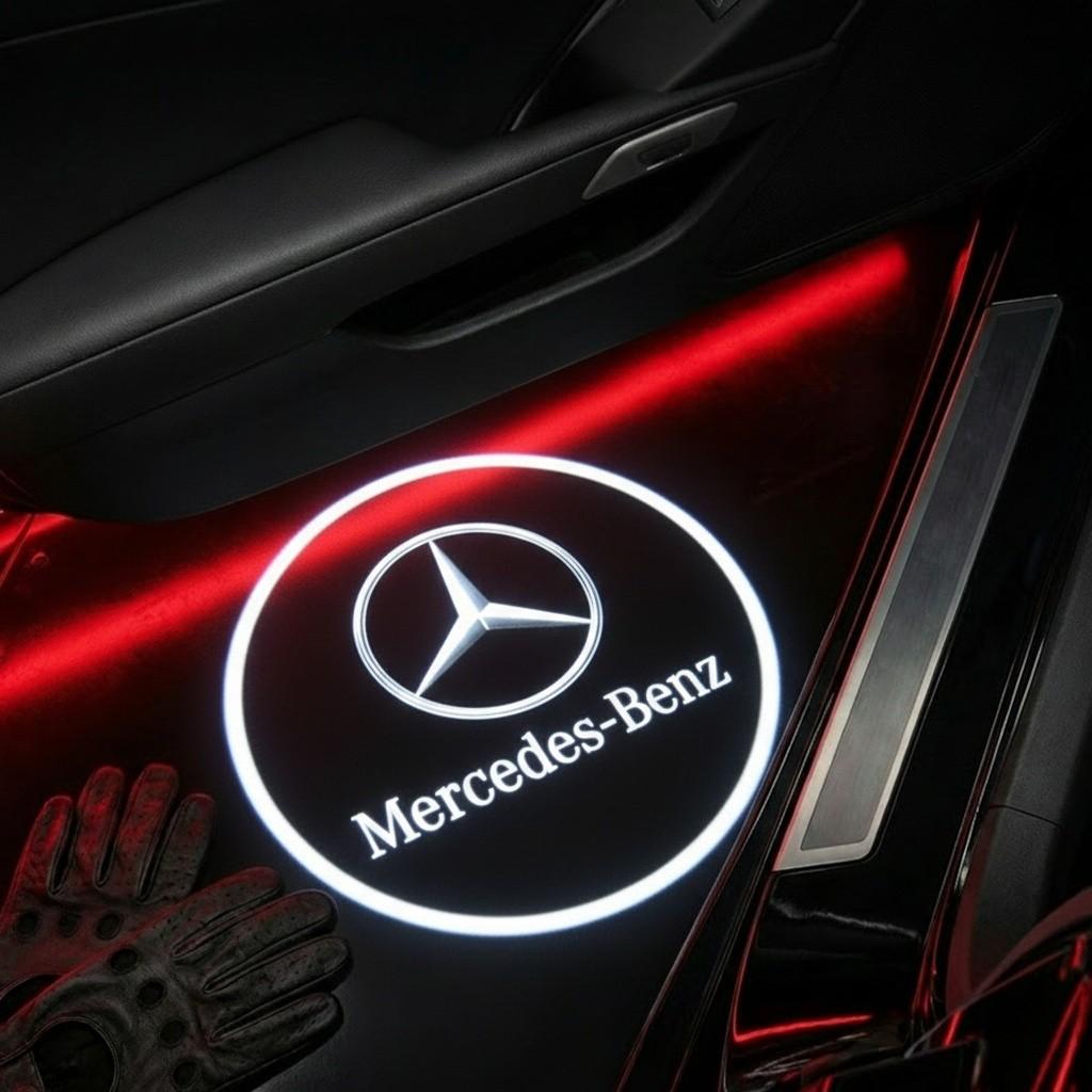 2 Pcs Benz Carbon Fiber Welcome Lights Set, Car Door Projection Lamp, Laser Light, Custom Decorative Floor Lamp (batteries Not Included)