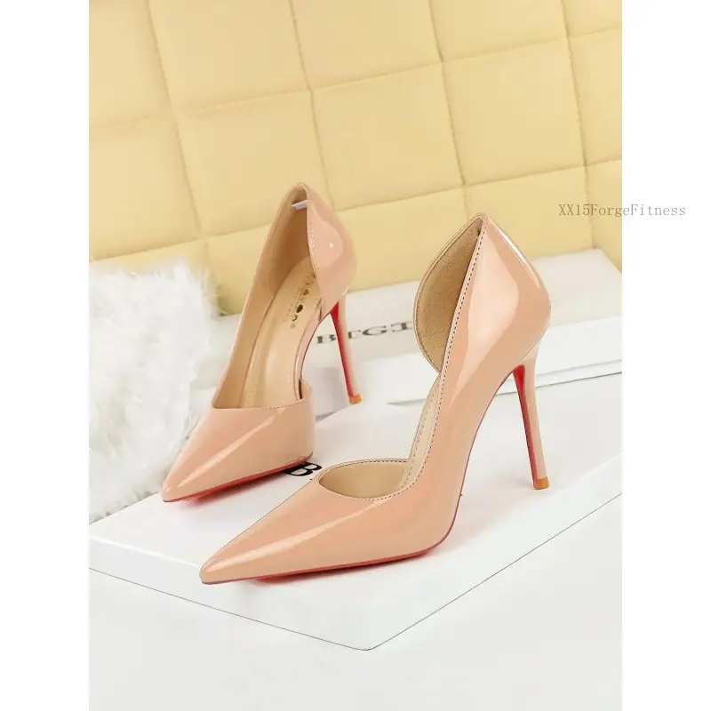 Women's Fashion Patent Leather High Heel Pumps - Pointed Toe Stiletto, Breathable Side Cut Out, Chic, Elegant for Office & Party Use, Chic Party ShoesXX15ForgeFitness