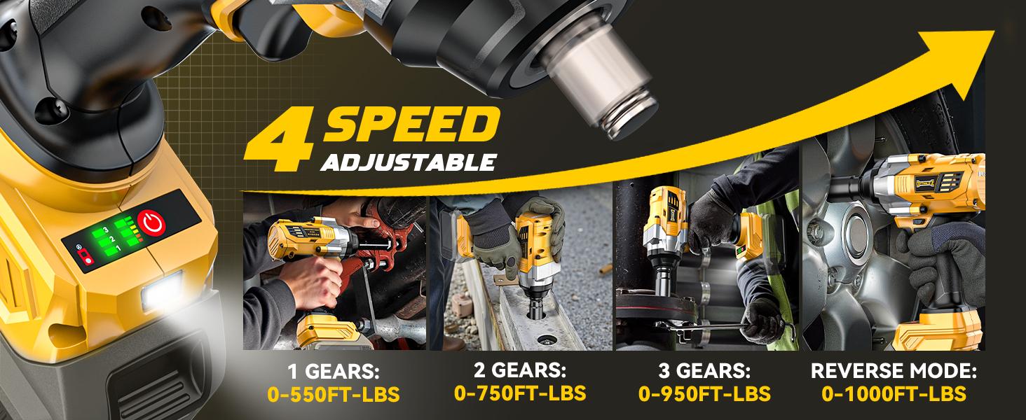 Impact Wrench 1/2 inch Compatible with Dewalt 20V Battery(NO BATTERY!!), 1000Ft-lbs(1300N.m) High Torque Brushless Impact Gun with 4 Mode Speed Cordless Driver Impact Wrench 1/2 inch Compatible with Dewalt 20V Battery(NO BATTERY!!), 1000Ft-lbs(1300N.m) High Torque Brushless Impact Gun with 4 Mode Speed Cordless Driver