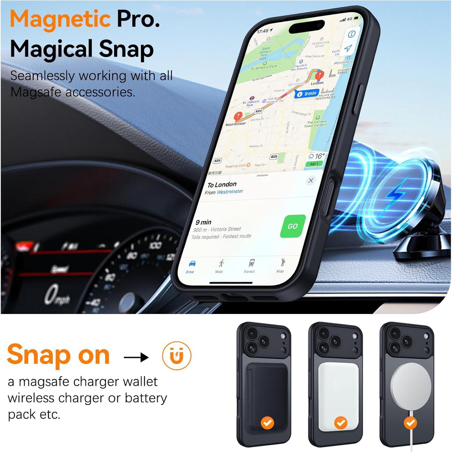 Designed for iPhone 17 Pro Max 16 15 14 13 12 11 Pro Max Air Plus Case Cover, Compatible with Magnet, [Camera Protection] Protective Shockproof Translucent Matte Anti-Slip Phone Case Support Wieless Charging