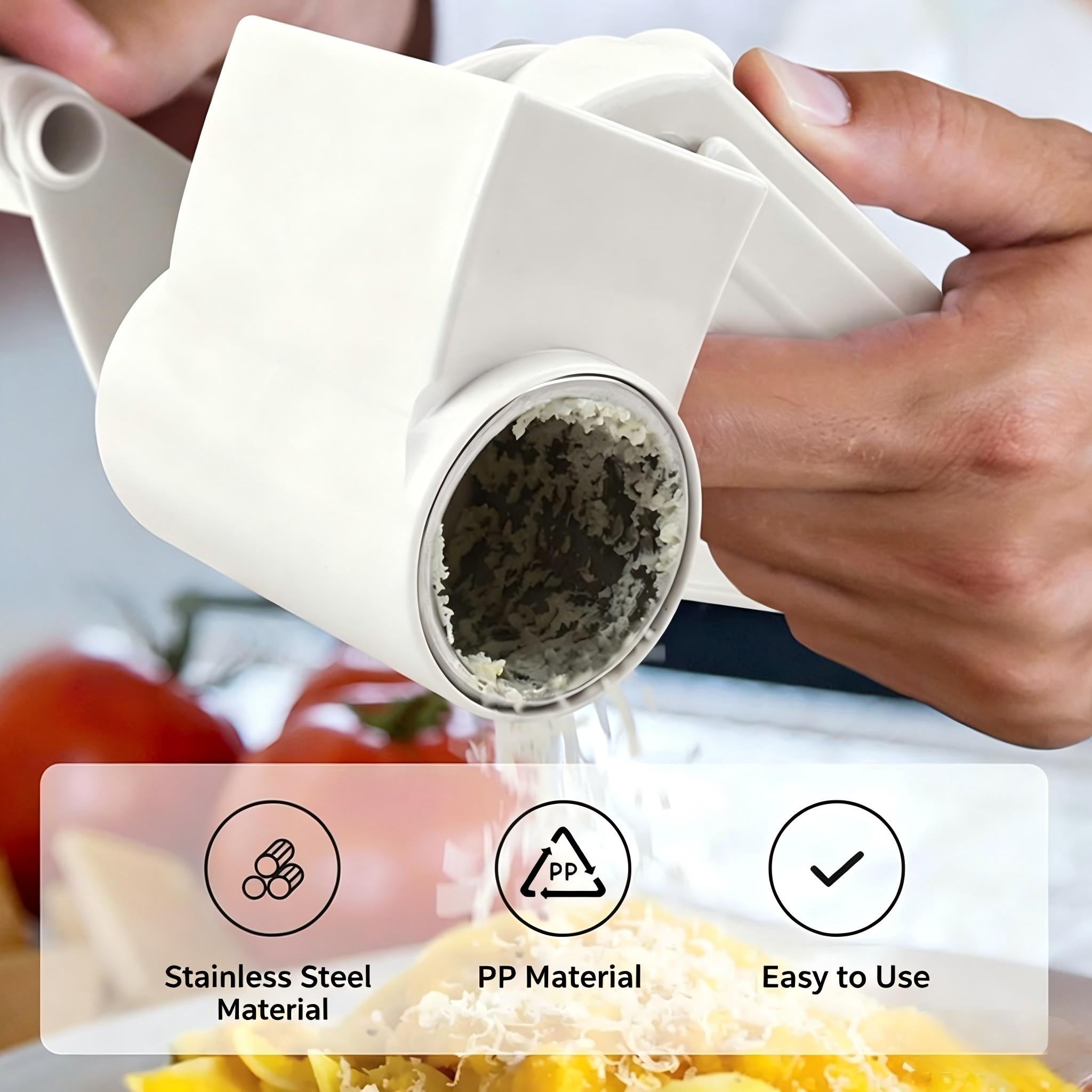 Four-piece set includes all accessories, three-in-one multi-functional convenient manual rotary cheese and vegetable potato grater - one contains 3 interchangeable grater rollers, multi-functional kitchen utensils, and meal preparation tools