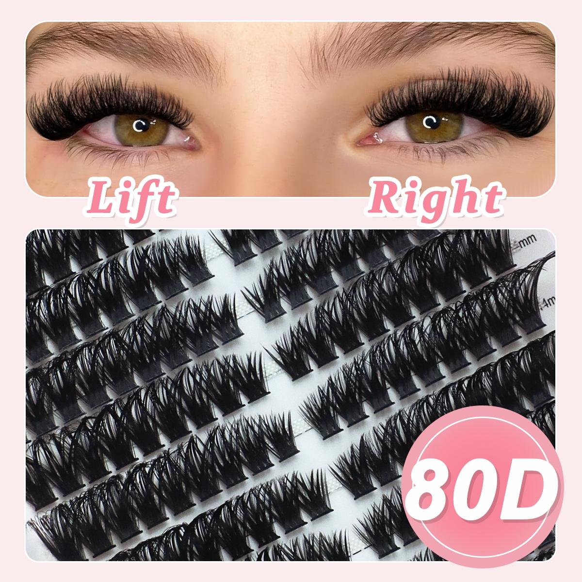 80D False Lashes, Single Cluster, D Curl, Mixed Lengths, Odorless, Easy to Apply, Ideal for Home Makeup, Perfect for Parties