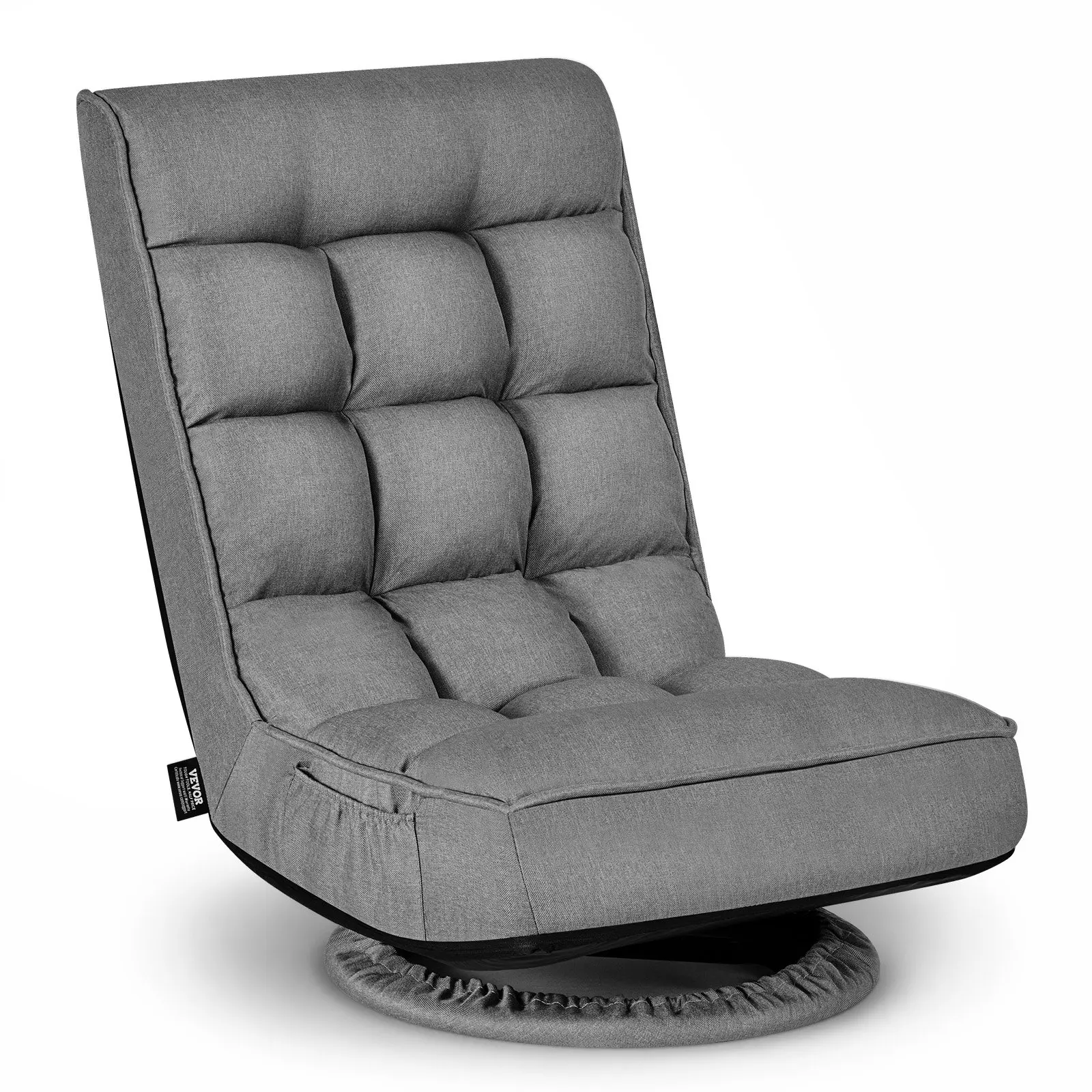 VEVOR Swivel Base Floor Gaming Chair, 360-Degree Rotating Armless Chair with 4 Adjustable Back Positions, Metal Frame, Recycled Foam & Linen Fabric, Wide Seat for Watching TV, Relaxing, Gray, Single Person, Without Arms