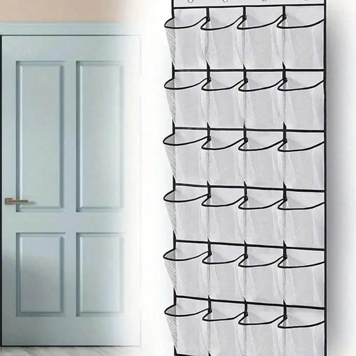 Wall-Mounted Shoe Rack Organizer, 14/24 Grid Storage Shelf with Mesh Pockets, Transparent Hanging Door Box, Home Organization Essentials