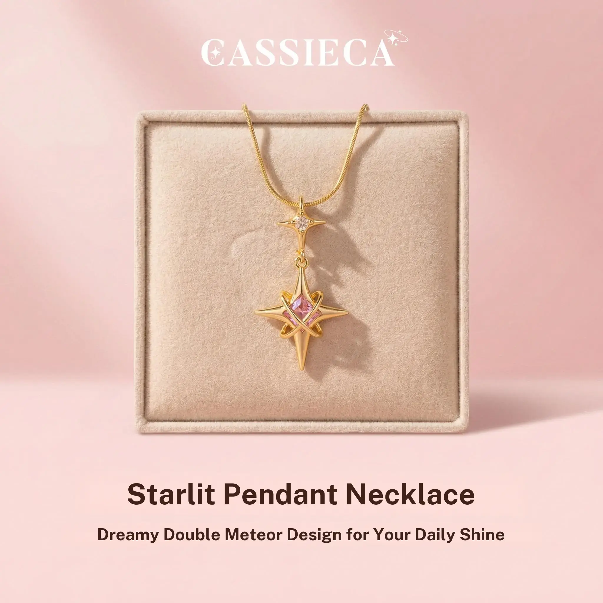 CASSIECA Pointed Star Cross Pendant Stainless Steel Necklace 40cm Long Clavicle Chain, Dainty Non Tarnish Luxury Jewelry with Cubic Zirconia, Retro Style Daily Wear Accessories, Ideal Gifts for Women, Stainless Steel Necklaces Sohochic