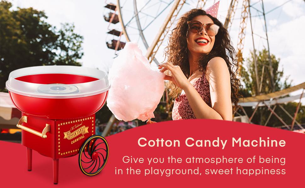 FOHERE Cotton Candy Machine,  Home Candy Maker with a Scoop and 10 Sricks for Kid Fun, Family Parties, Chrismas Gift, Red Vintage, Easy to Operate & Clean