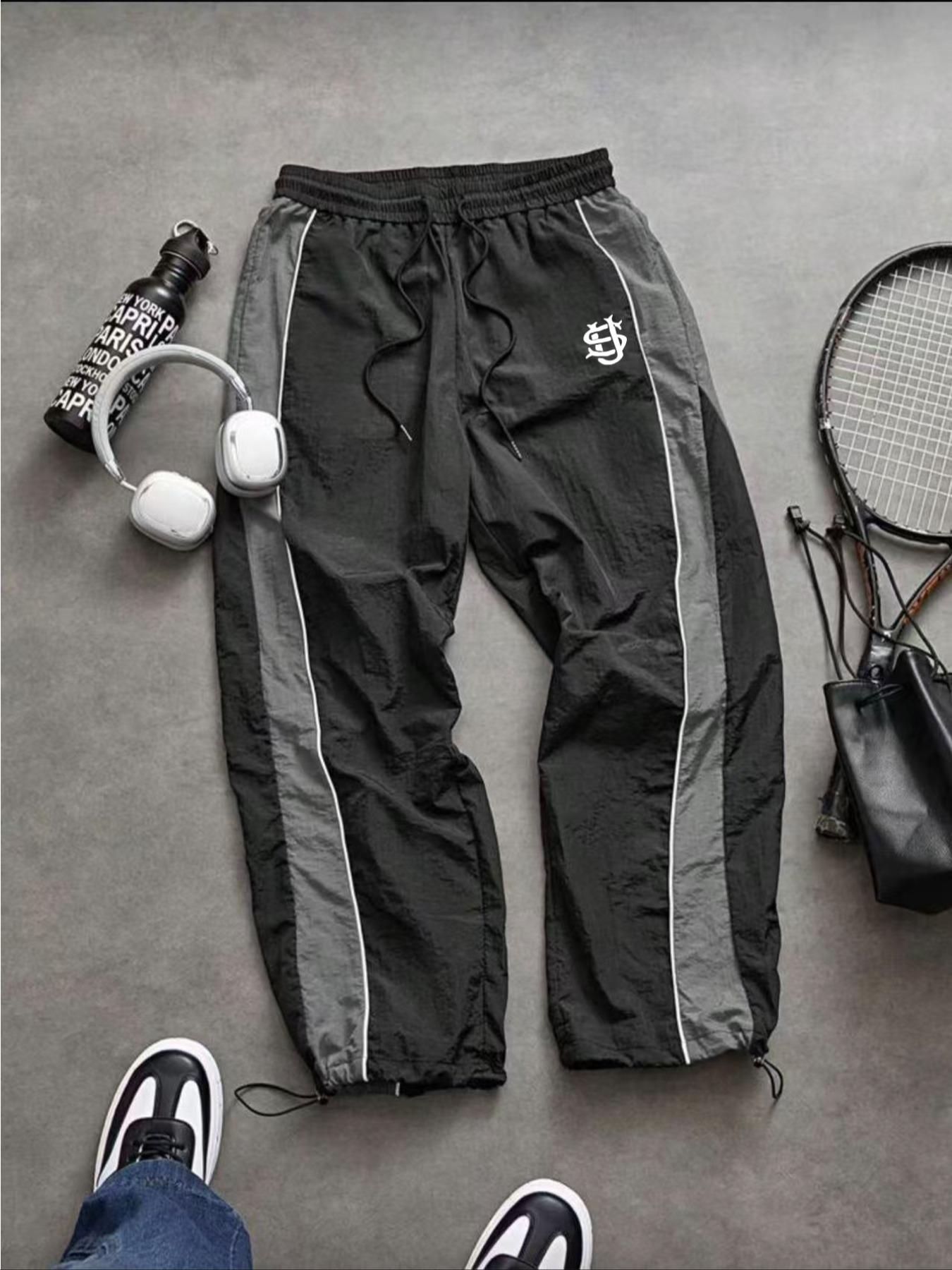 Men's Fashion Casual Striped Sport Pants, Nylon Fabric, Unique Print, Waist Drawstring, Ankle Elastic Adjustable, Perfect for Daily Wear, Outdoor Activities Trousers