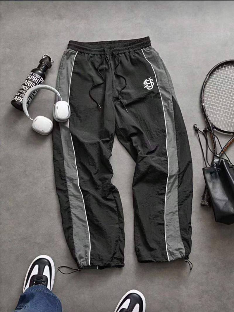 Men's Fashion Casual Striped Sport Pants, Outdoor Workout Sweatpants, Nylon Fabric, Unique Print, Waist Drawstring, Ankle Elastic Adjustable, Perfect for Daily Wear
