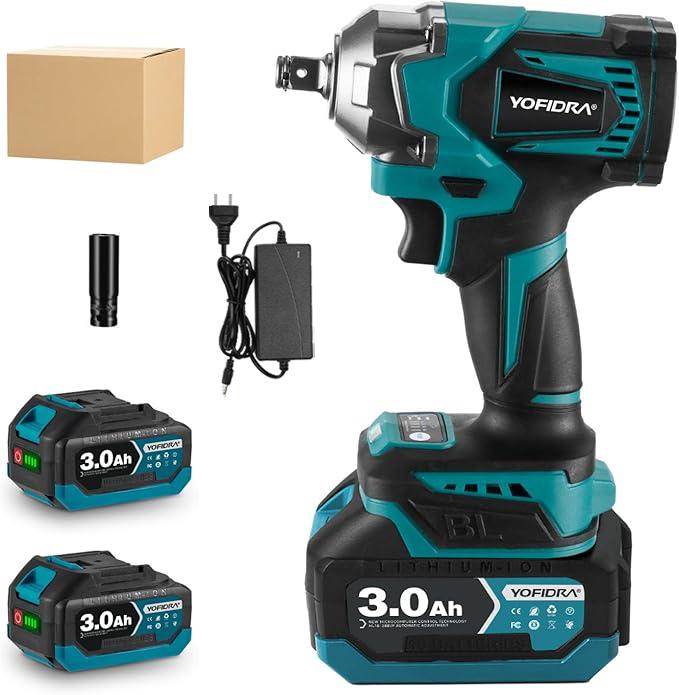 Yofidra 1200N.M Torque Brushless Electric Impact Wrench 1/2 Inch Cordless Screwdriver for Makita 18V Battery Hardware with Heavy Duty Handle Portable Power Tools