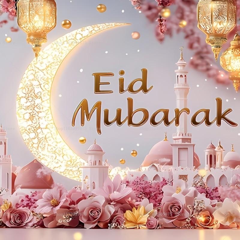 Ramadan Crescent Moon Background, Eid Mubarak Party Decoration, Photography Backdrop Banner, Indoor Outdoor Decor