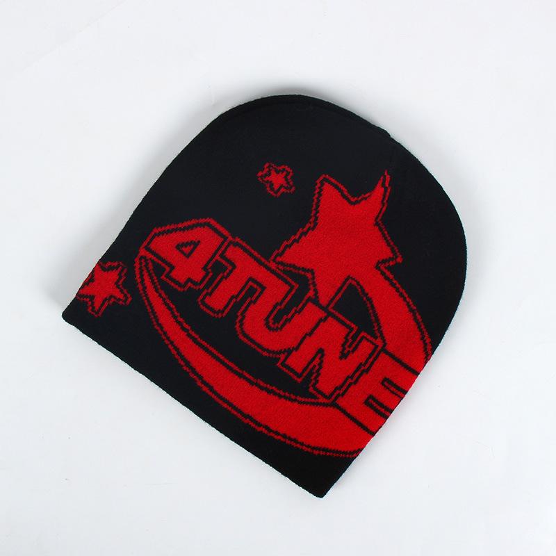 4tune Star Pattern Knit Beanie, Unisex Y2K Streetwear Skull Hat, Warm Skateboard Beanie, Perfect for Street Style, Winter, Daily Wear