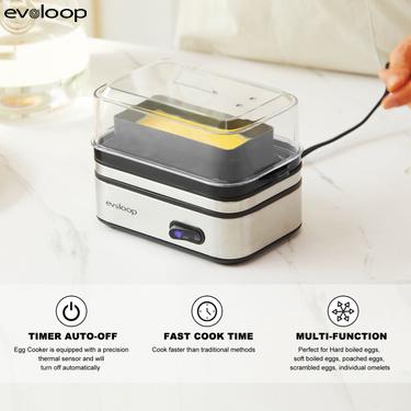EVOLOOP Rapid Egg Steamer - 6-Egg Capacity, BPA-Free Stainless Steel with Clear Tritan Lid, 400W Electric Egg Cooker for Hard Bo iled, Poached, Scrambled, or Omelette, Includes Measurement Cup & 2 Poaching Trays, Auto Shut Off