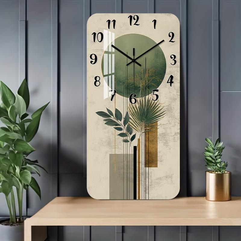 1 piece modern silent non-ticking wall clock - Decorative Clock with Acrylic rectangular dial with high-definition glossy coating and plant wood grain design, suitable for bedroom, entryway - Minimalist decoration, no batteries/installation required