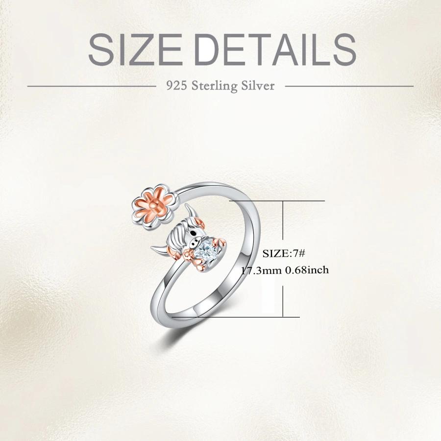 S925 sterling silver women's alpine cow open ring suitable for sizes 6-9, perfect for any holiday gift