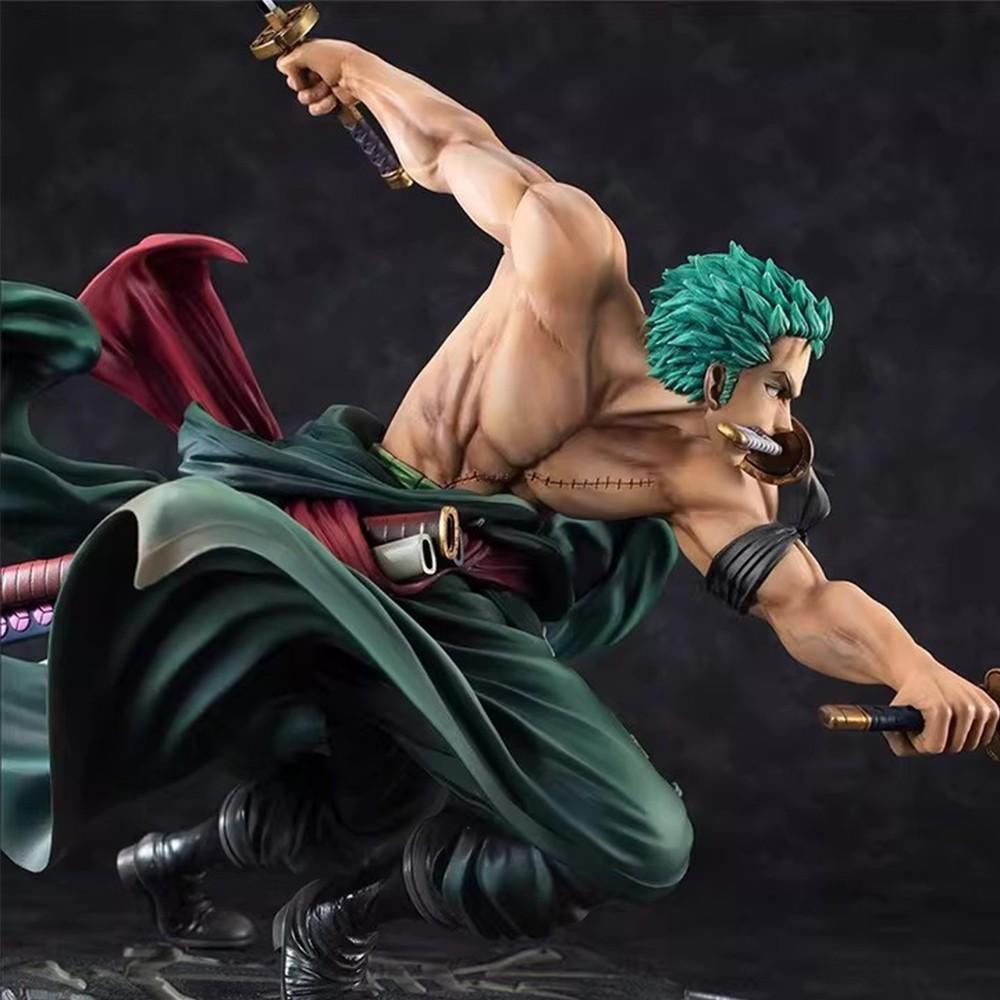 One Piece Roronoa Zoro Figure! Three Sword Style Battle Pose with Muscle Detail，Stunning Zoro Action Figure, Perfect Desk Decor for Otakus，Roronoa Zoro Three Sword Style Statue