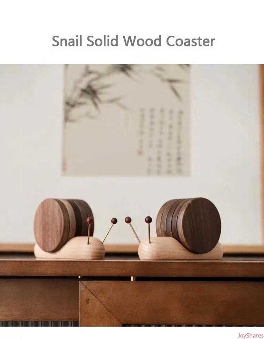 5pcsCreative Snail Shaped Coaster Set, Made Of North American Black Walnut Wood, Heat Resistant Wooden Drink Mats With Exquisite Cute Design For Coffee Table Indoor Household Daily Drink Placement