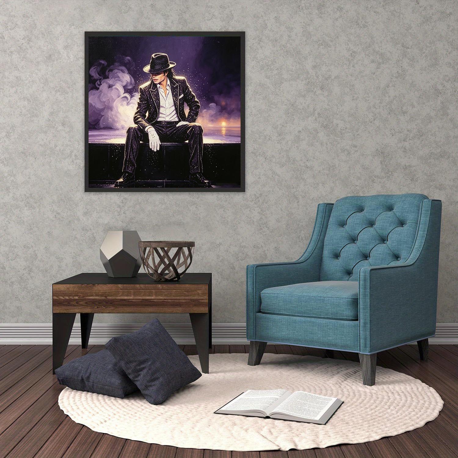 A set of 2D flat frameless handmade DIY diamond painting kit, vintage classic Michael Jackson portrait with smoke and light effects, perfect for living room and bedroom wall decoration to add artistic charm to your space.