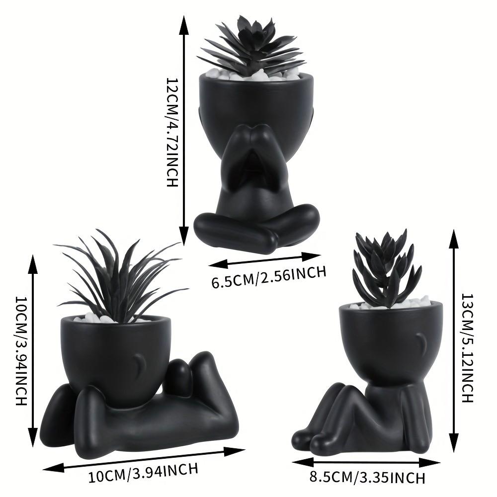 Gothic Artificial Succulent Set - 3 Human-Shaped Mini Planters with Dark Style Succulents, Creepy-Cute Desktop Ornaments for Halloween & Year-Round Decor