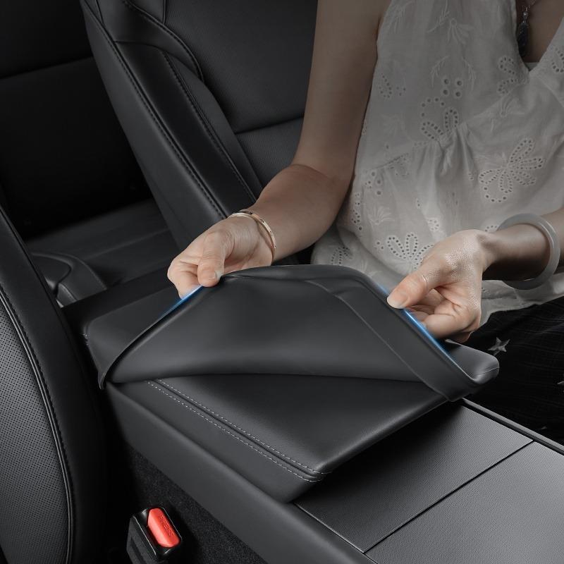 Custom Fit Molded Square Silicone Center Console Cover - Painted Clip-On Flip Top Protector for Tesla Model 3 Highland, Model Y Juniper, Durable, Anti-Scratch, Water Resistant Car Armrest Storage Accessory for Effective Interior Protection