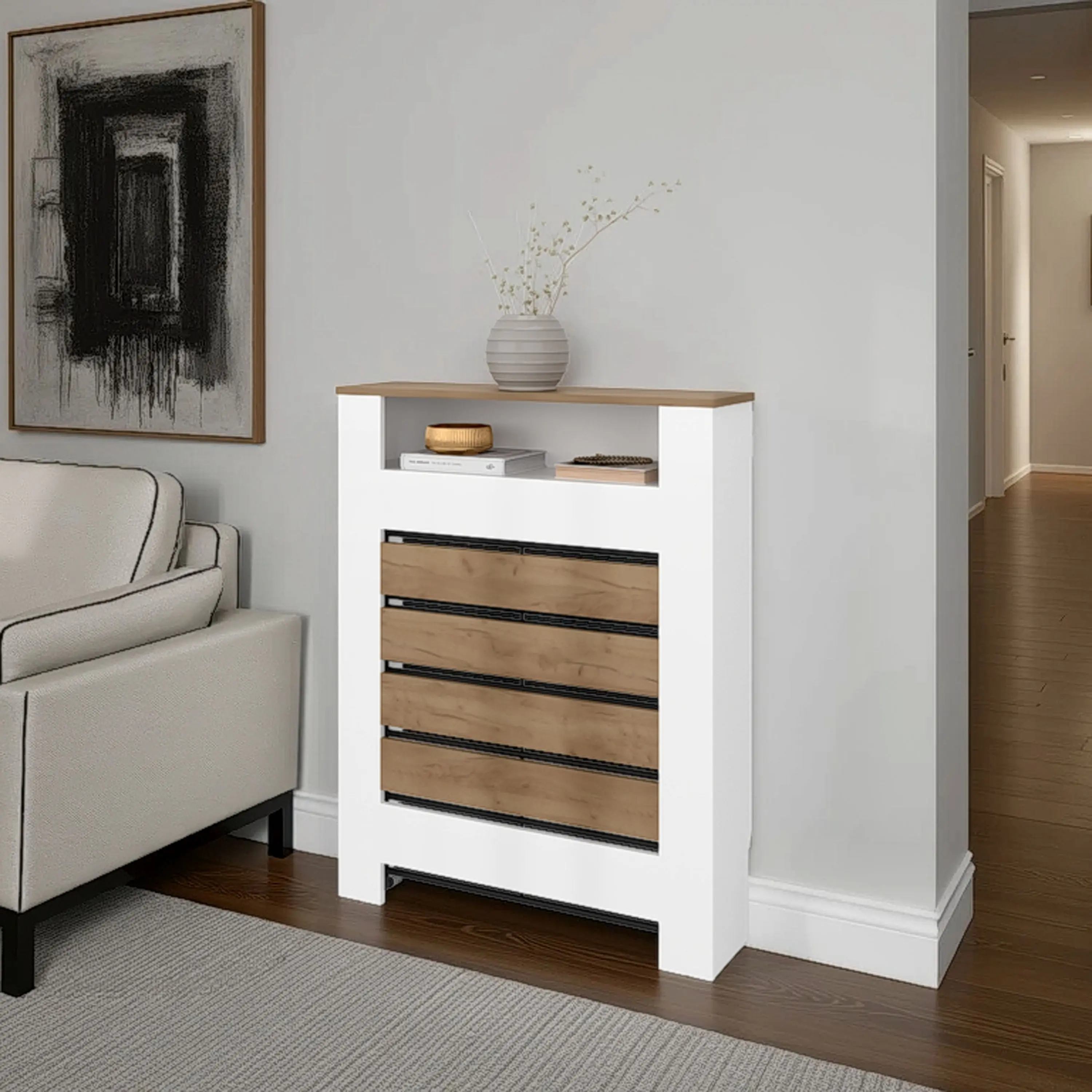Nokaa Radiator Cover with Storage Shelf, Space Saving Modern Bookcase Cabinet, Scratch Resistant Melamine Coated Particle Board, Multicolor, 40.2"H x 31.5"W x 8.3"D, for Living Room Hallway Entryway, Assembly Required, Multicolor Color Options