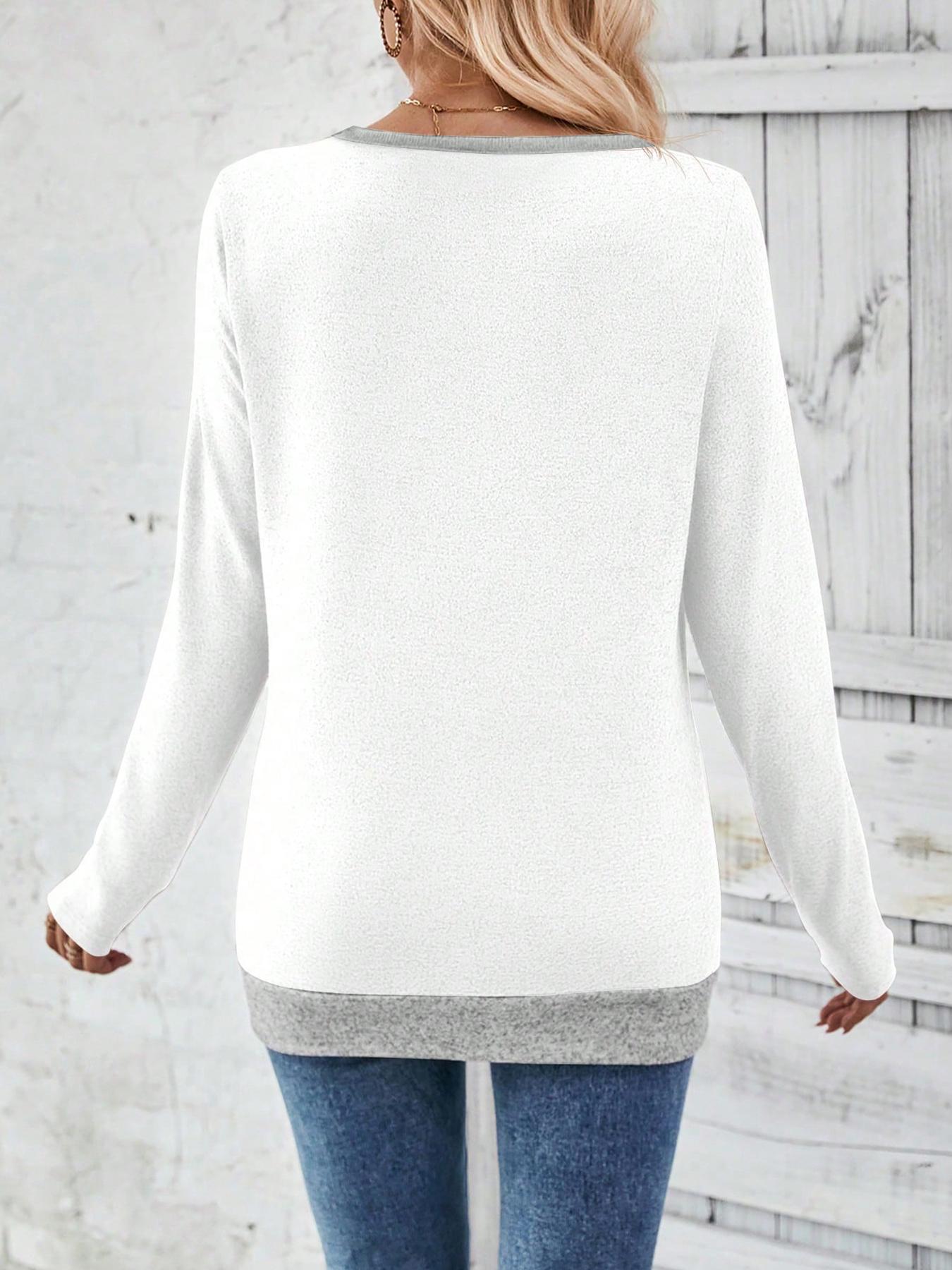 Women's V Neck Colorblock Long Sleeve Shirt Vibrant Design Autumn Winter Casual Outerwear Color Contrast Style Comfortable Woven Fabric