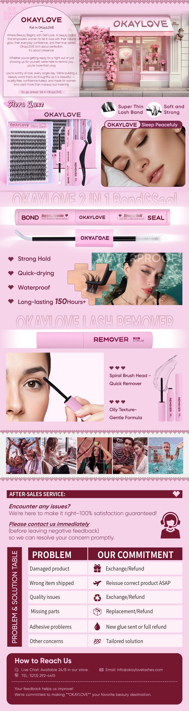 OKAYLOVE Lash Clusters Kit, Flora Luxe Wispy Cluster Lashes with Long-lasting Lash Bond and Seal, Tweezers and Remover DIY at Home for Natural Clean Girls Makeup