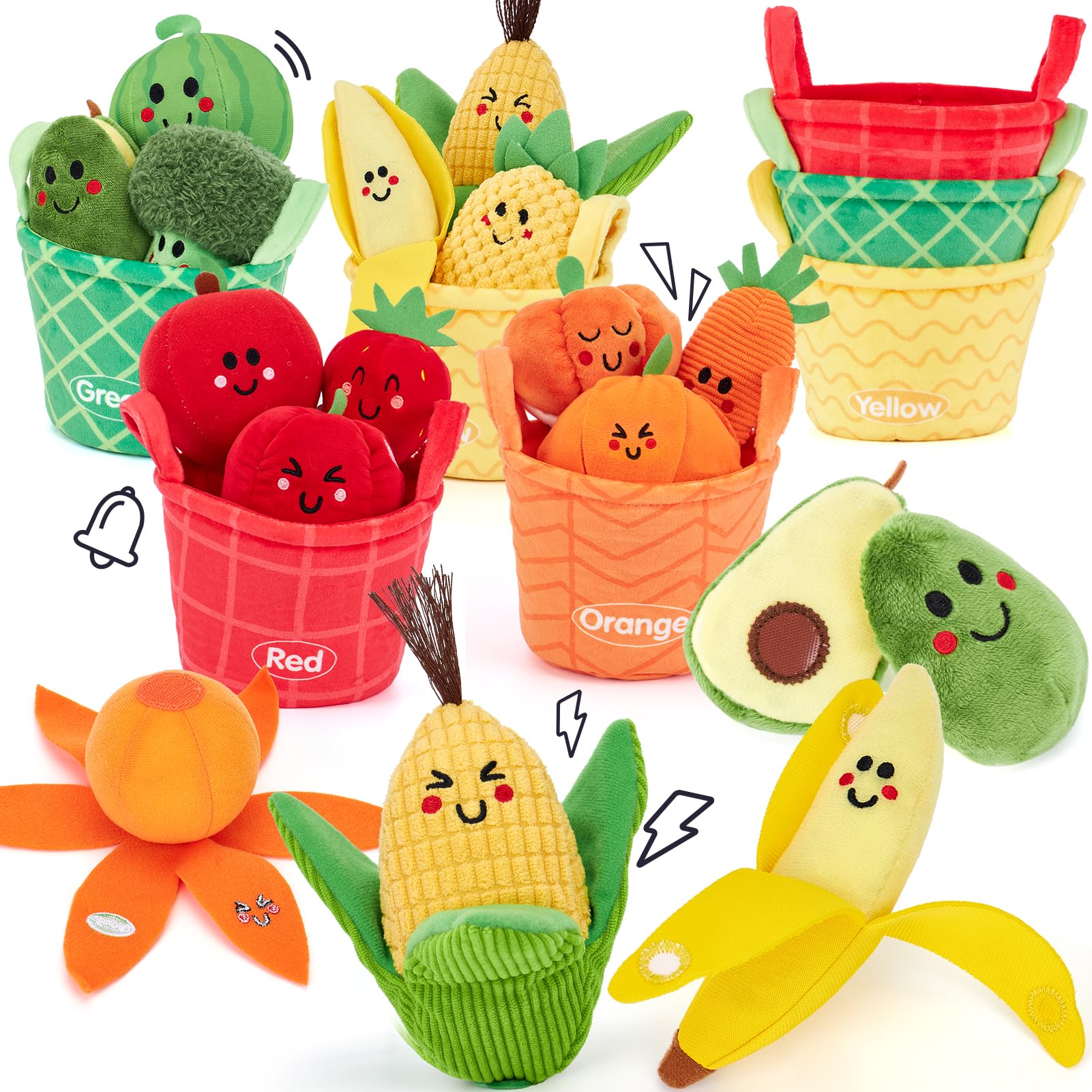 16pcs Montessori Fruit & Veggie Color Sorting Toys for Babies 6-12 Months, Sensory Educational Toys for Boys Girls, Easter Basket Stuffers