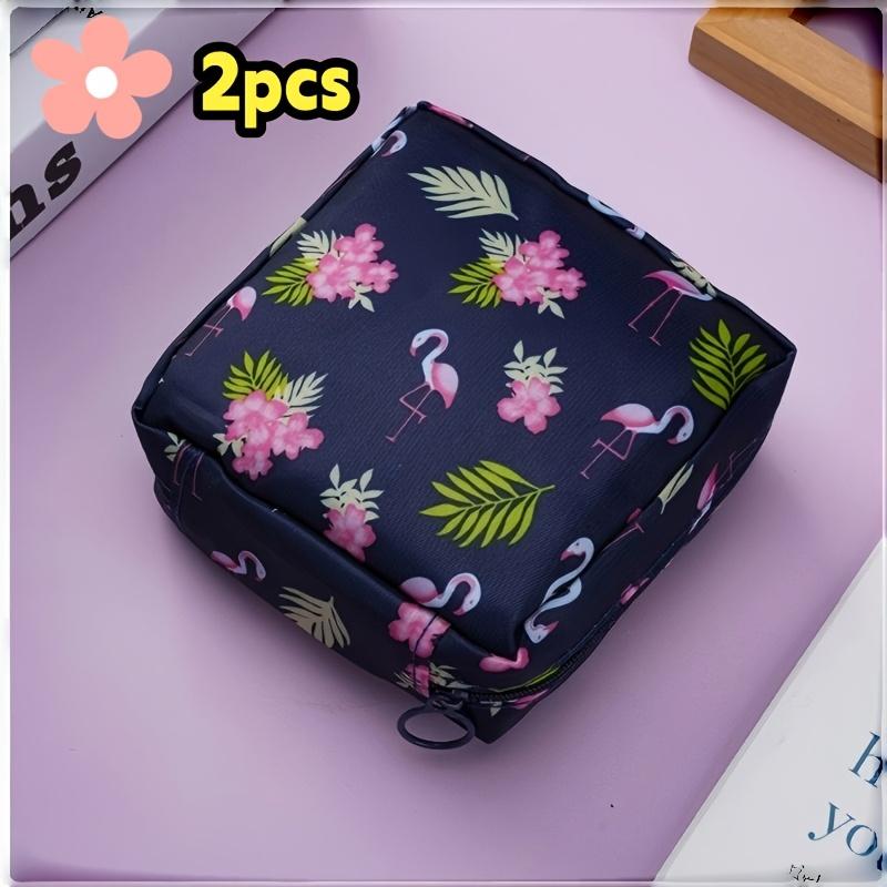Modern Polyester Sanitary Napkin Storage Bag Set, 2 Pieces, Cartoon Design, Large Capacity, Portable, Home Organizer Basket Box Container