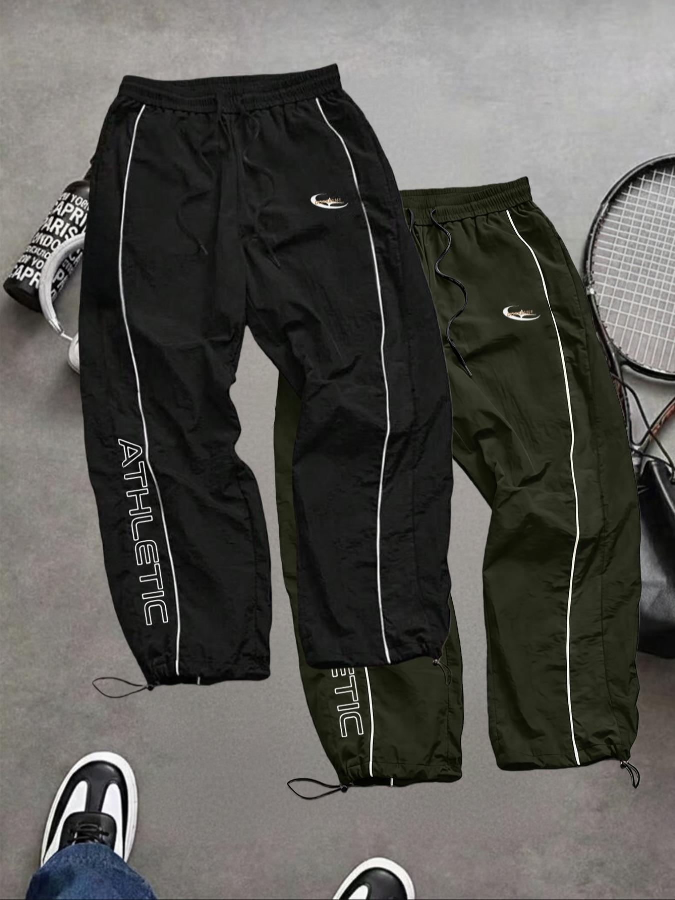 Men's Fashion Casual Sports Pants, Unique Print, Taslon Fabric, Lightweight Breathable, Side Stripes, Drawstring Waist, Adjustable Elastic Cuffs, Athletic Running Pants