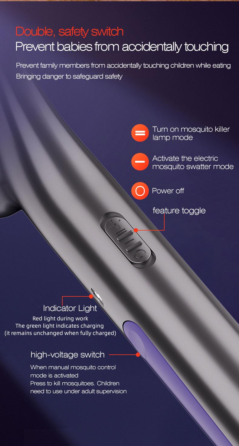 Foldable Electric Mosquito Swatter with Rotating Head – 6-in-1 Rechargeable Insect Zapper with UV Mosquito Light, Indoor & Outdoor Use, Lightweight and Portable, Safe and Efficient Fly & Bug Killer, Perfect for Home, Patio, Camping, Travel, and Office