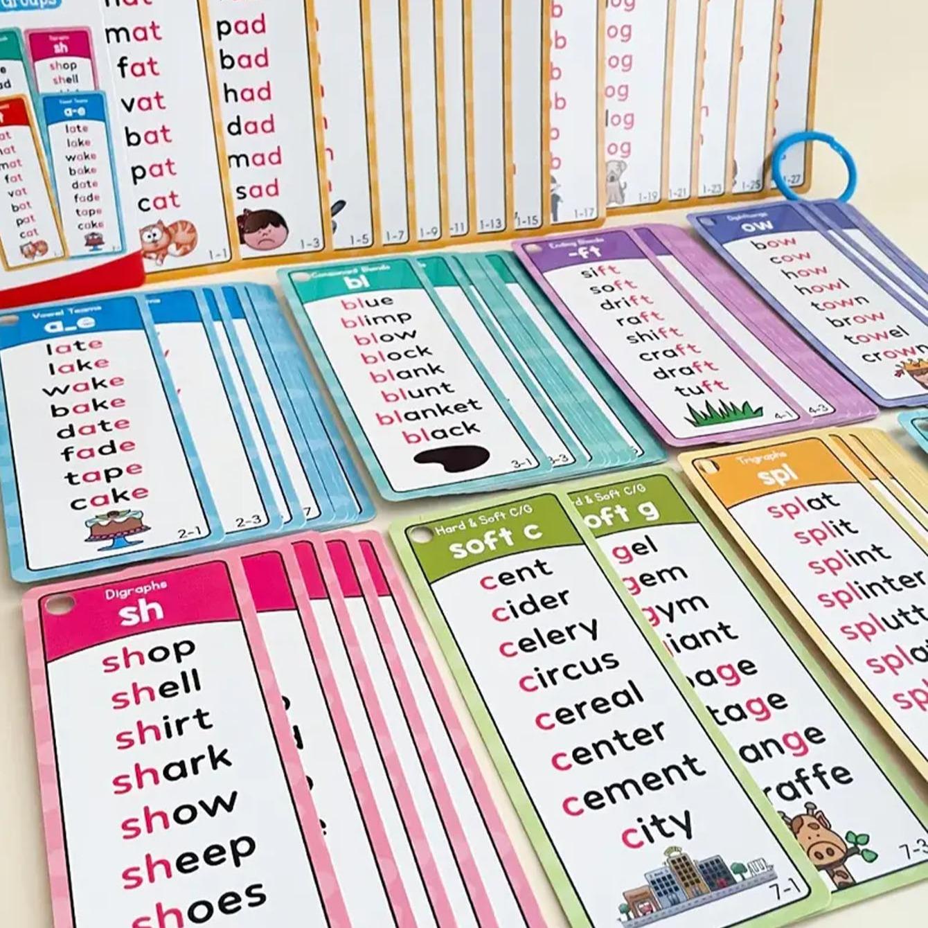 60 Pcs Natural Reading Phonics Learning Cards for Kids, Portable Memory Flashcards, Educational Teaching Aids, New Condition, Word Cards