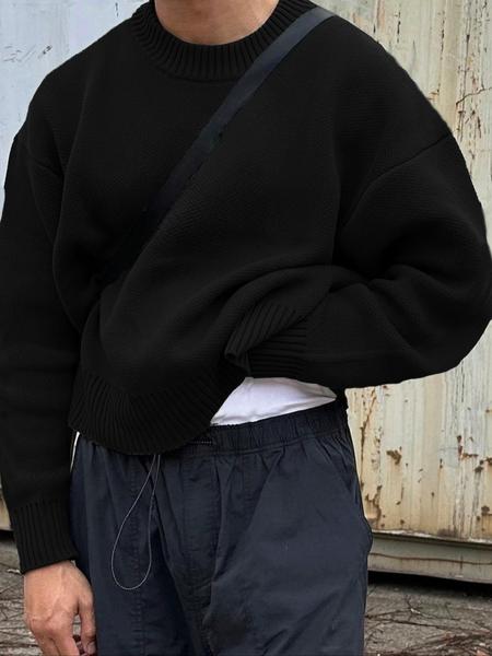 Men's Solid Color Crew Neck Sweater, Casual Fashion Long Sleeve Jumper for Fall & Winter, Men's Knitwear for Daily Wear, Tops