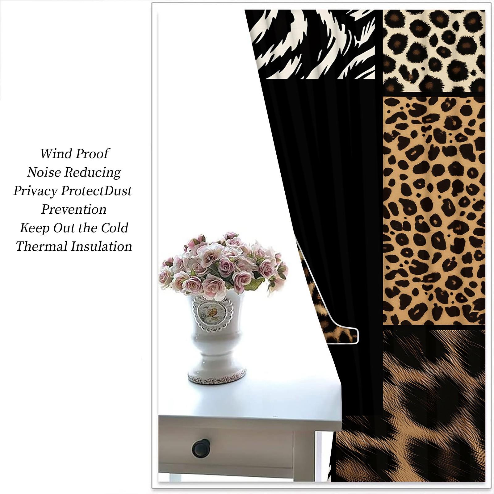 2 Panels 26 Letters Leopard Print Curtains, 80%-90% Light Blocking Curtains, Alphabet Printed Curtains, Stylish Decor Curtains for Bedroom Living Room, Wild Style Window Drapes, Ideal Gift