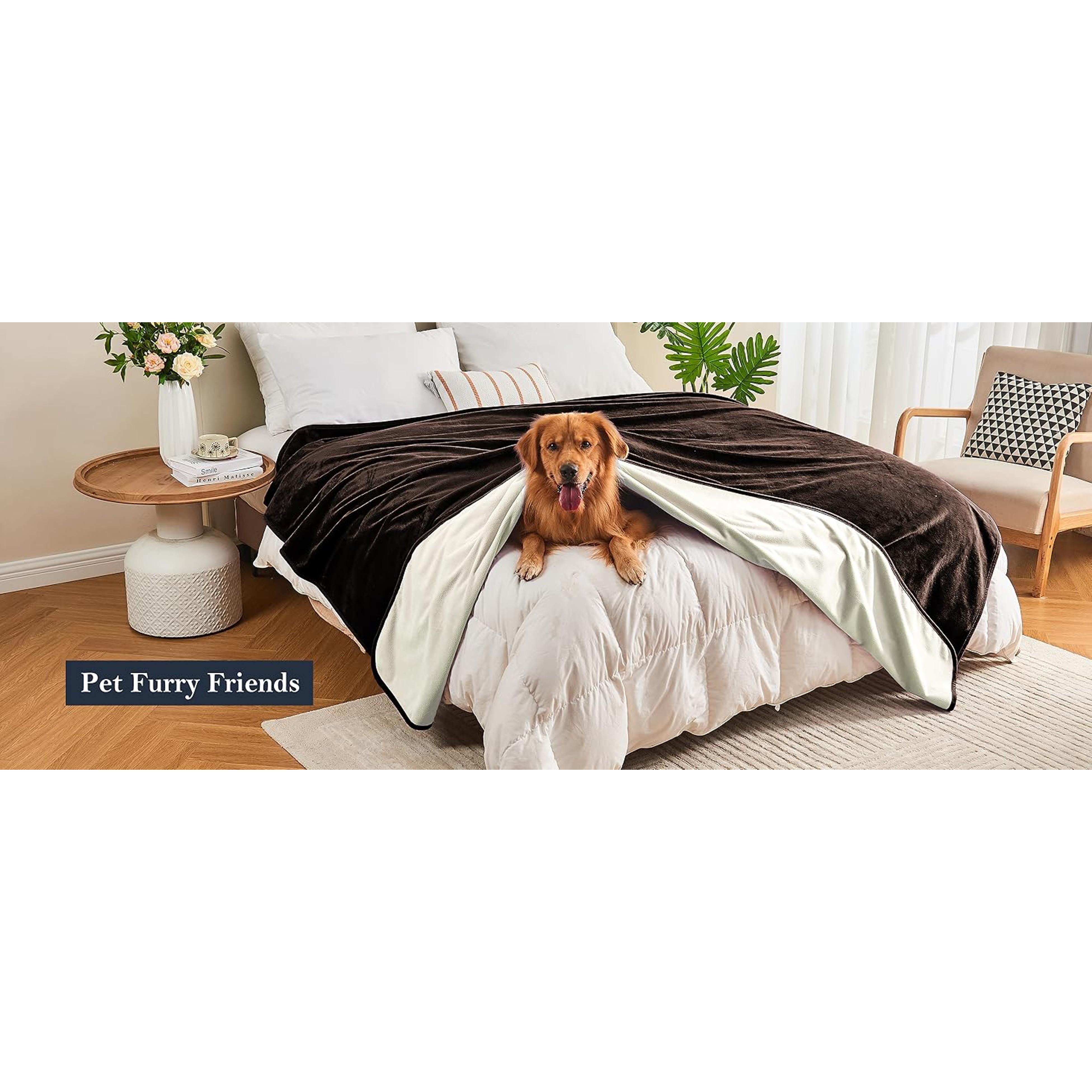 Waterproof Blanket 60"x80" for Adults, Reversible Waterproof Bed Cover for Dogs Cats Pets, Soft Leakproof Blanket for Bed Couch Sofa Furniture Protector, Dusty Pink/Off White