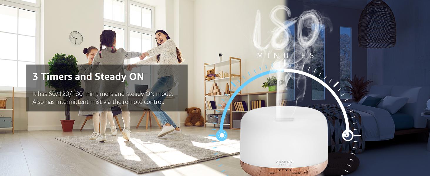 ASAKUKI 500ml Essential Oil Diffuser for Home, Aromatherapy Humidifiers, Auto-Off, Room Decor, Air Purifier, Aromatic Ambient Mist Nebulizer Relaxing