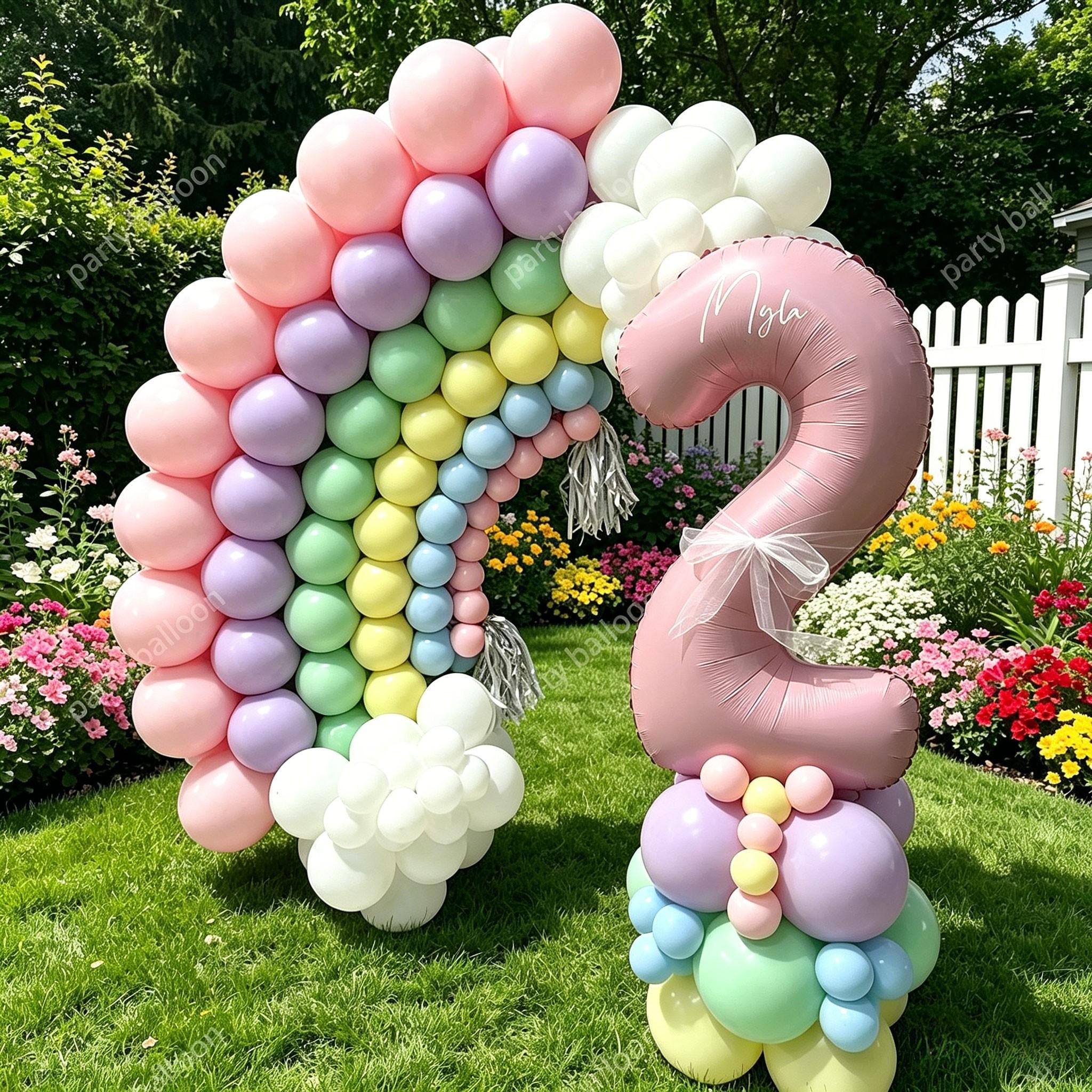 113 Piece Macaron Rainbow Number Balloons Set, Balloon Decorations Kit, 32 Inch Numbers 0-9, Party Decor for Birthday, Wedding, Kids' Festival