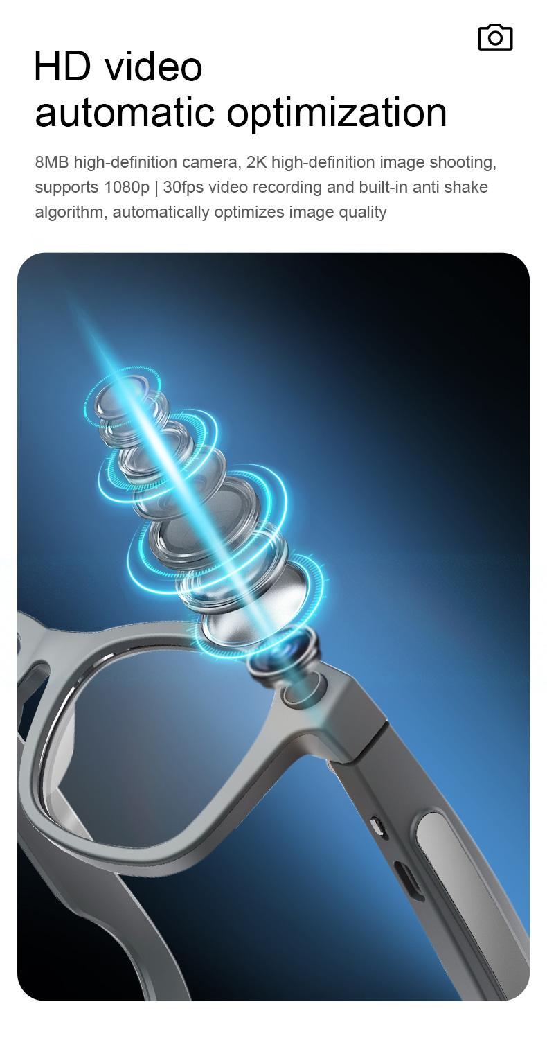 Smart Bluetooth Glasses with HD Camera, 1080p Video Recording Wearable Smart Glasses, Anti-shake Shooting Outdoor Sports Camera Sunglasses, Multifunctional Wireless Audio Glasses with Intelligent Voice Assistant, Built-in Earphone Anti-blue Light Eyeglass