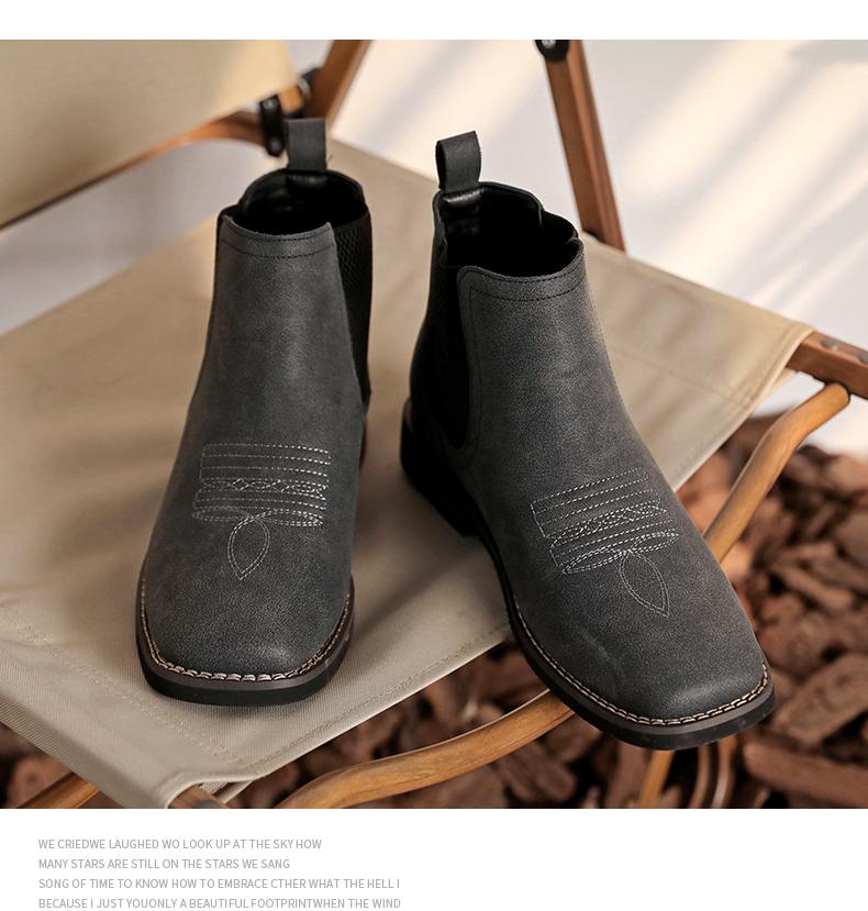 Men's Western cowboy boots, square-toe Chelsea boots, casual and retro, stylish and classic, comfortable and versatile. The simple design is suitable for office wear, outdoor activities, and everyday use.