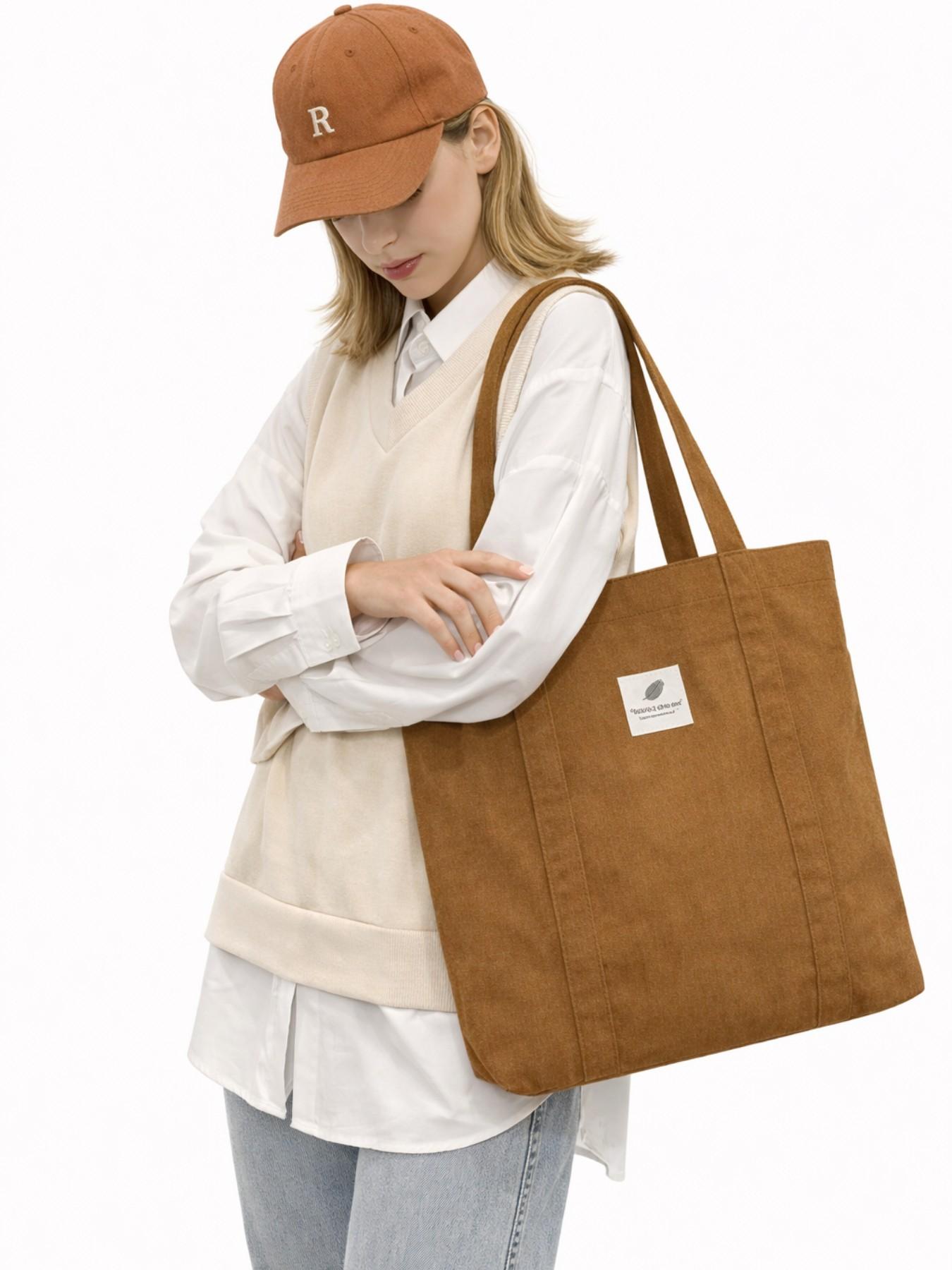 1 Piece Simple Fashionable Canvas Tote Bag, Casual Letter Leaf Print Shopping Shoulder Bag for Ladies Students