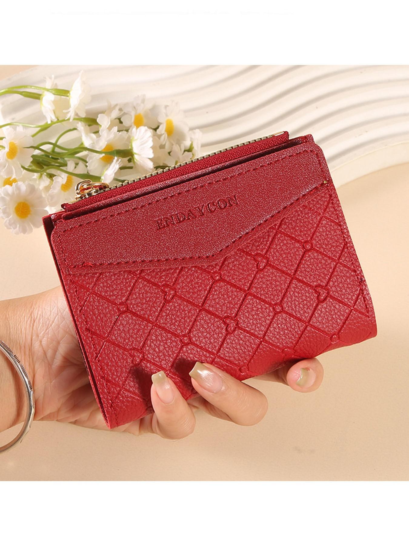 Women's two-tone quilted wallet, cute short bi-fold card holder with coin pocket, simple wallet